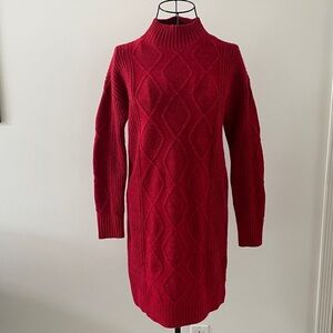 Loft Red Cable Knit Sweater Dress size XS Long Sleeve